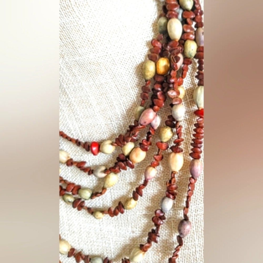 Vintage (60s/70s) Boho Organic Apple Seed, Dyed Seed Necklaces